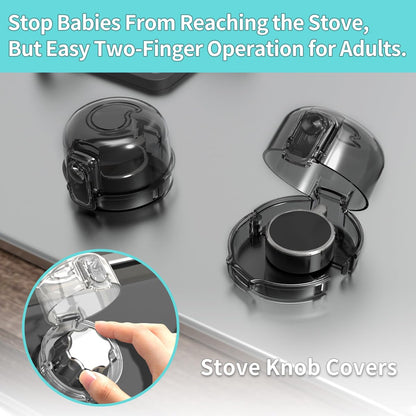 Stove knob Safety Covers (5-Pack) - Child Proof Gas Stove Knob Locks, Baby Proofing Safety Covers for Gas Stoves & Ovens, Heat Resistant & Durable, Easy to Install, Black