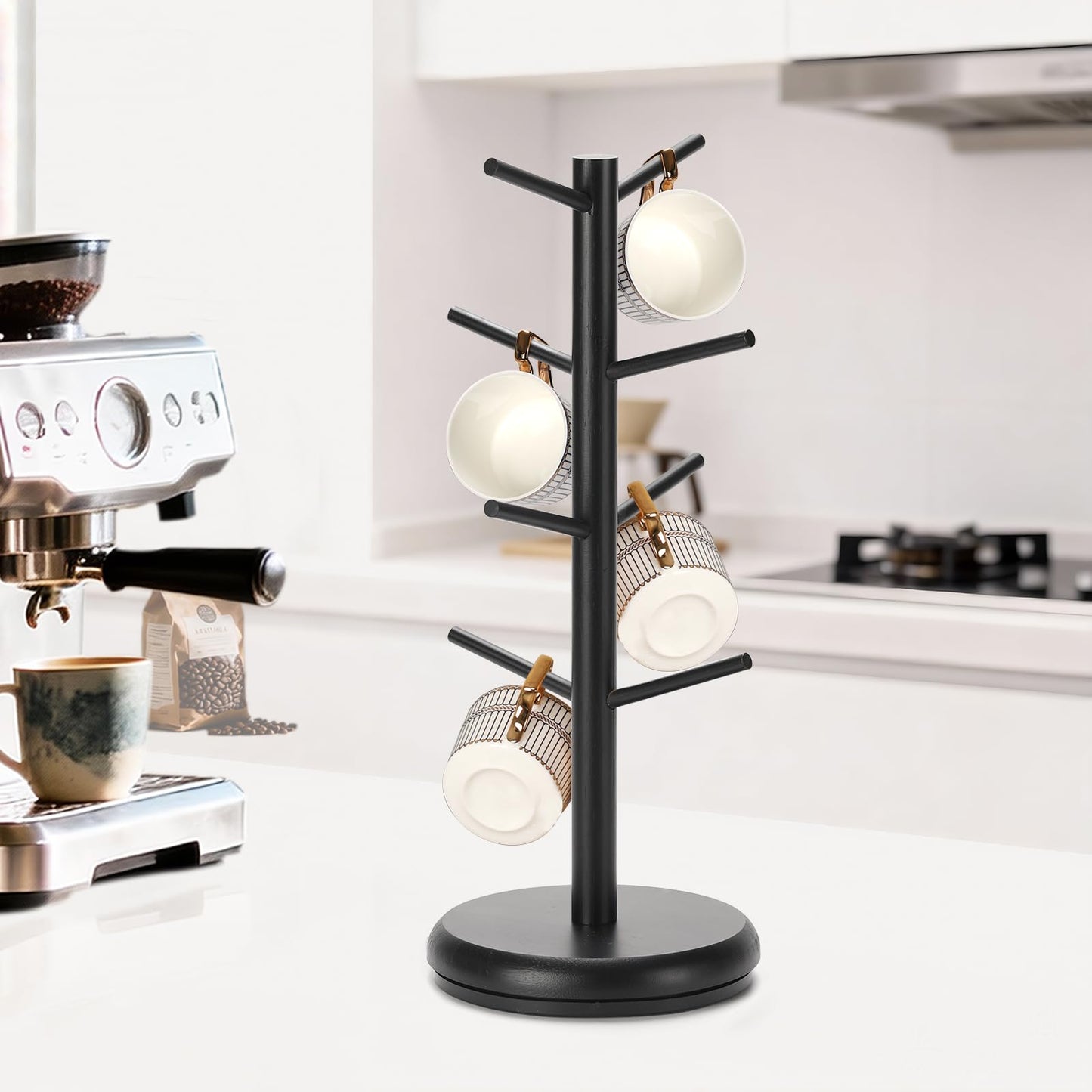 BAMBANG Mug Holder, 360° Rotating Mug Tree Holds 8 Coffee Cups, Space Saving Mug Rack with Stable Base for Kitchen Coffee Bar