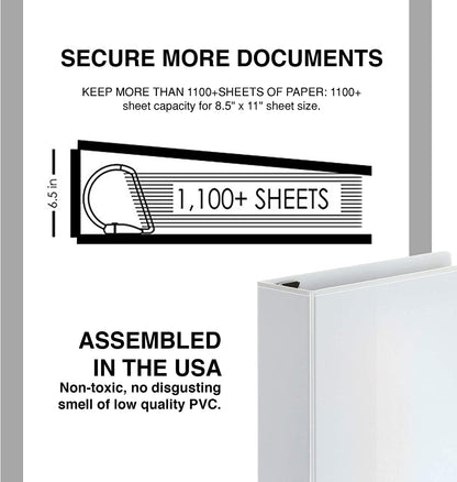 3 Ring Binders, 6 Inch D Ring Heavy Duty Large Binder with Pockets for 8.5" x 11" Sheet Size, Durable Non-Stick Customizable Clear View Cover (White)