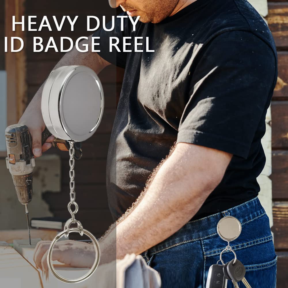 Badge Reels Retractable 2Pack Heavy Duty Badge Reel with Metal Chain, WENSUNNIE Metal ID Nurse Badge Reel Retractable Card Holder Keychain with Clip for Nurse Accessories for Work