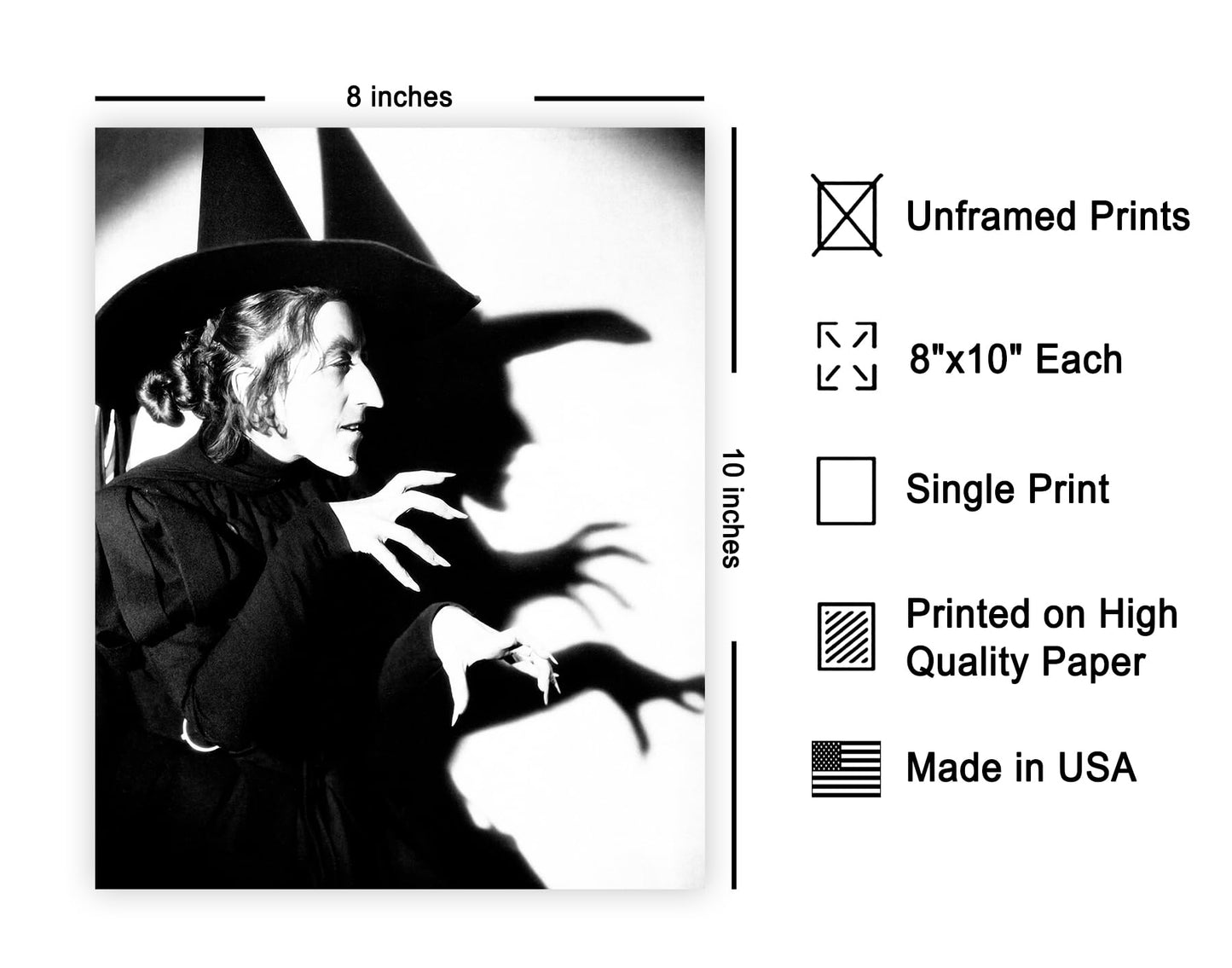 Monem Art Wicked Witch Poster - Wicked Witch of the West Print - Black and White Art - Photography Design - Halloween Print - Bedroom or Office Decor - 8x10 UNFRAMED Wall Decor