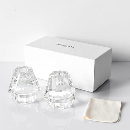 Marvala Crystal Candle Holders Pack of 2, Reversible Clear Tealight or Taper Candlesticks, Table Centerpiece Home Decor for Wedding, Dining, Party, Luxury Gift Set (Transparent)