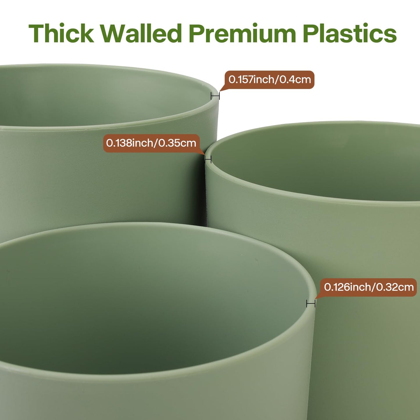 GARDIFE 10/9/8 Inch Modern Cylinder Planter, Plant Pots for Indoor Outdoor Plants, Flower Pots with Drainage Holes and Saucers for Garden Succulent Nursery House Plants (Green-Brown)