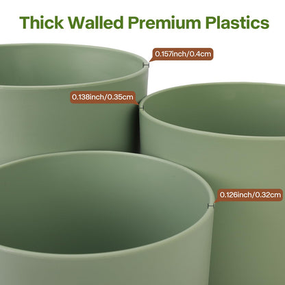 GARDIFE 10/9/8 Inch Modern Cylinder Planter, Plant Pots for Indoor Outdoor Plants, Flower Pots with Drainage Holes and Saucers for Garden Succulent Nursery House Plants (Green-Brown)