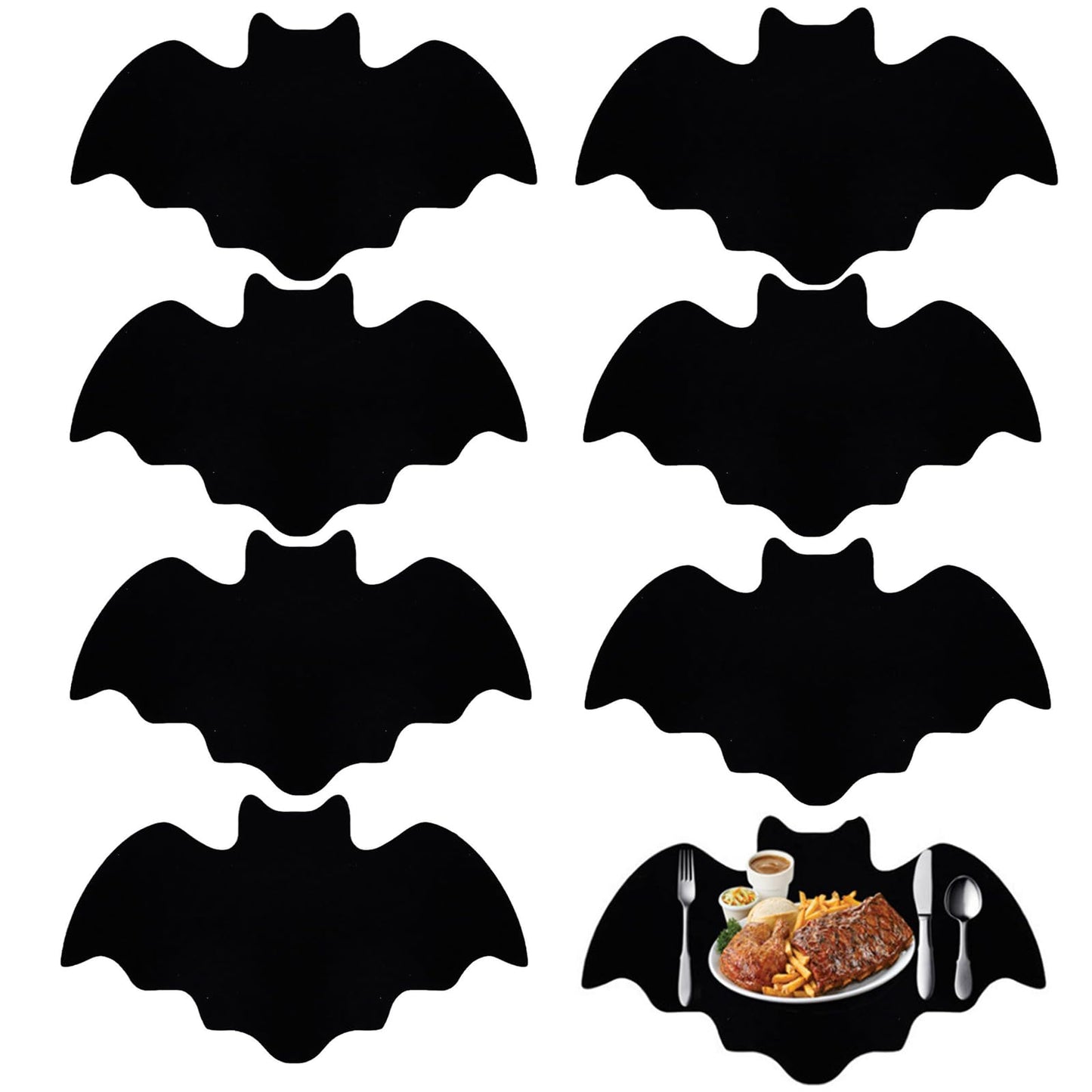 8 pcs Halloween Bat Placemats Set Black Non Slip Felt Placemats for Halloween Party Dining Table Decorative