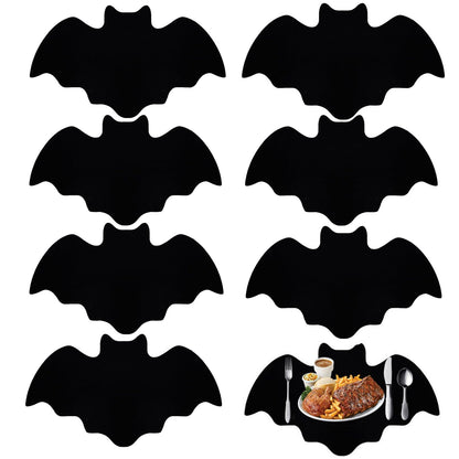 8 pcs Halloween Bat Placemats Set Black Non Slip Felt Placemats for Halloween Party Dining Table Decorative
