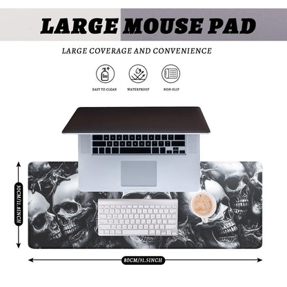 Skull Mouse Pad, Gothic Dark Horror Skeleton Art Halloween Gaming Desk Mat Extended Laptop Keyboard Non-Slip Rubber Base with Stitched Edges for Home, 31.5x11.8in Desk Home Office Gaming