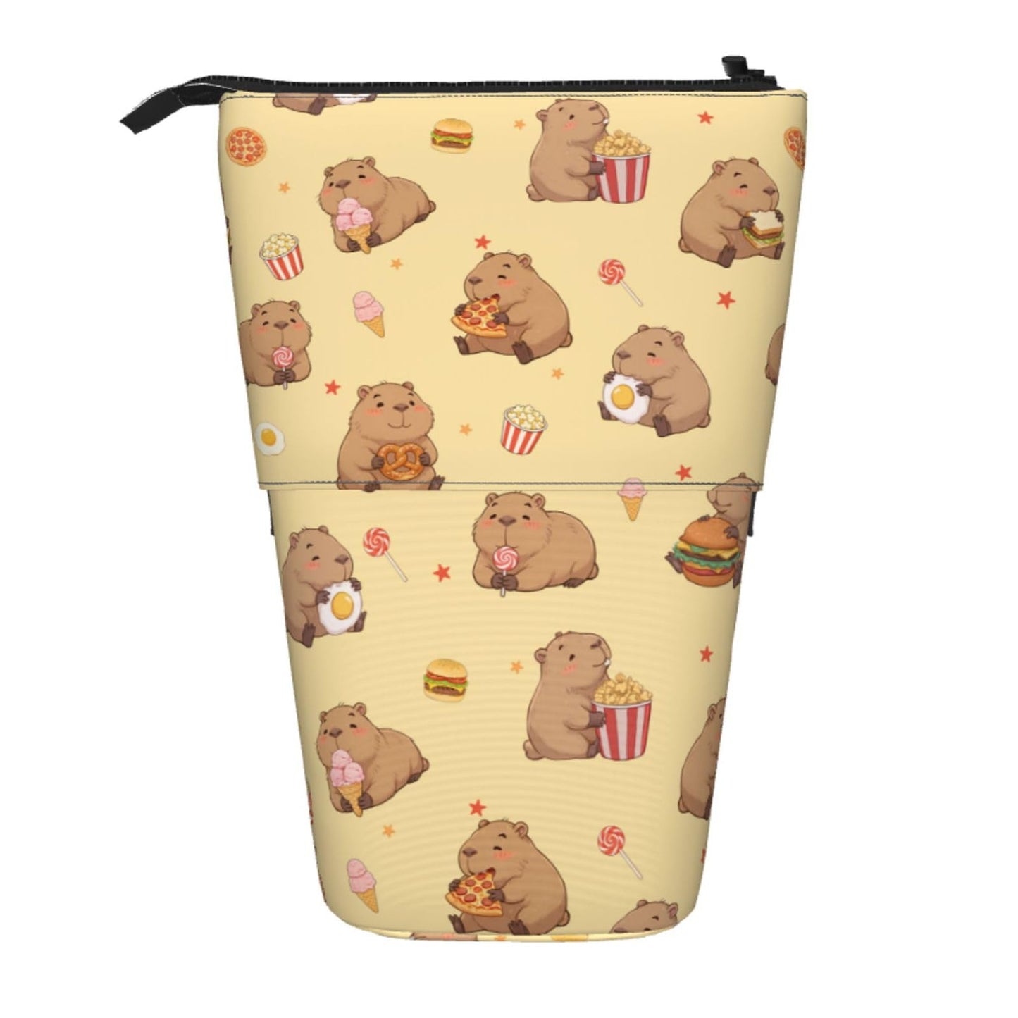 Tezmd Yellow Cute Animals Kids Standing Pencil Case Girls Boys Telescopic Stationary Pouch with Zipper Large Capacity Stand up Pen Bag Portable Makeup Holder for Children School Students