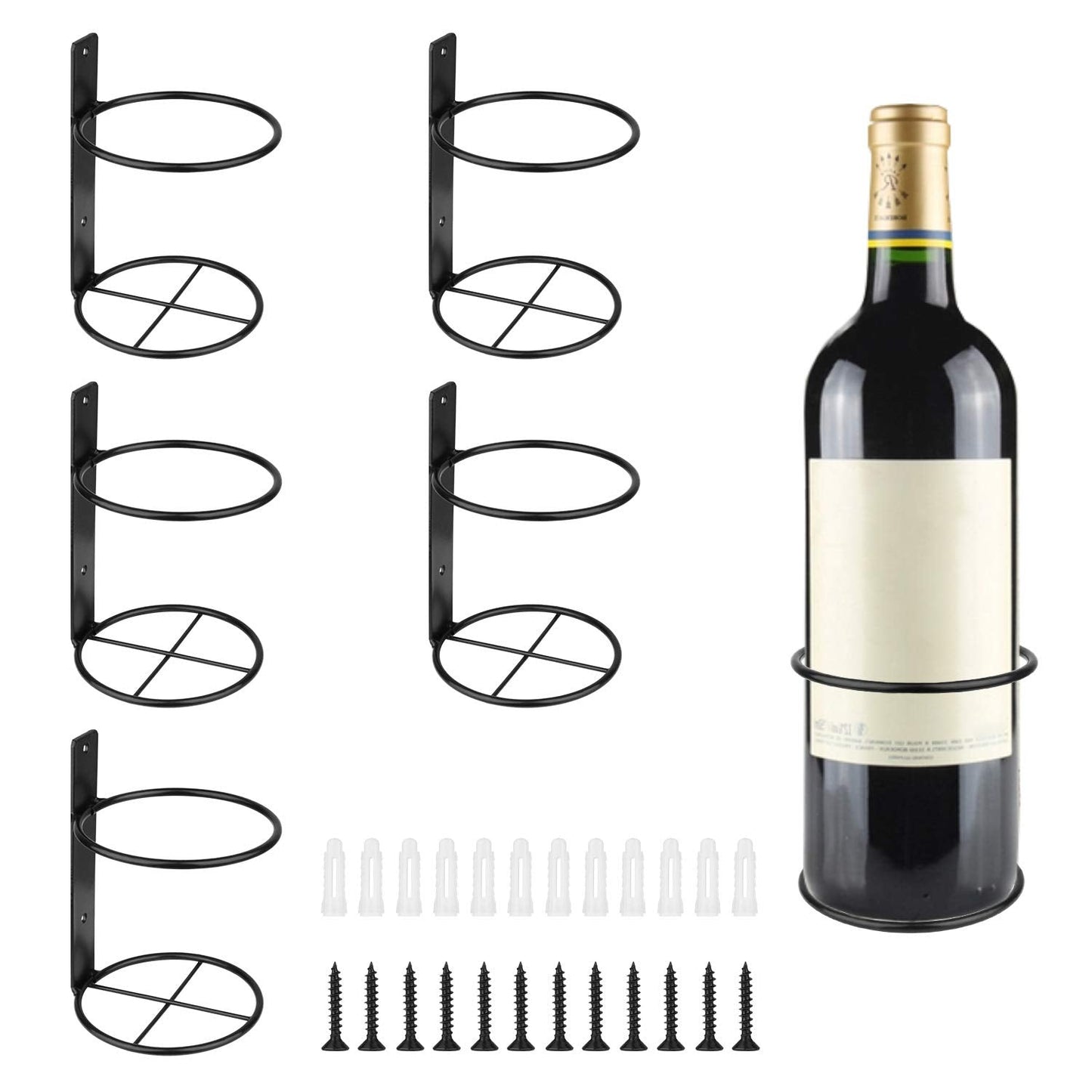 Yimerlen 6 Pcs Spiral Wall Mounted Wine Rack, Metal Bottle Display Holder for Storage and Theme Decor (Upward Style) Black