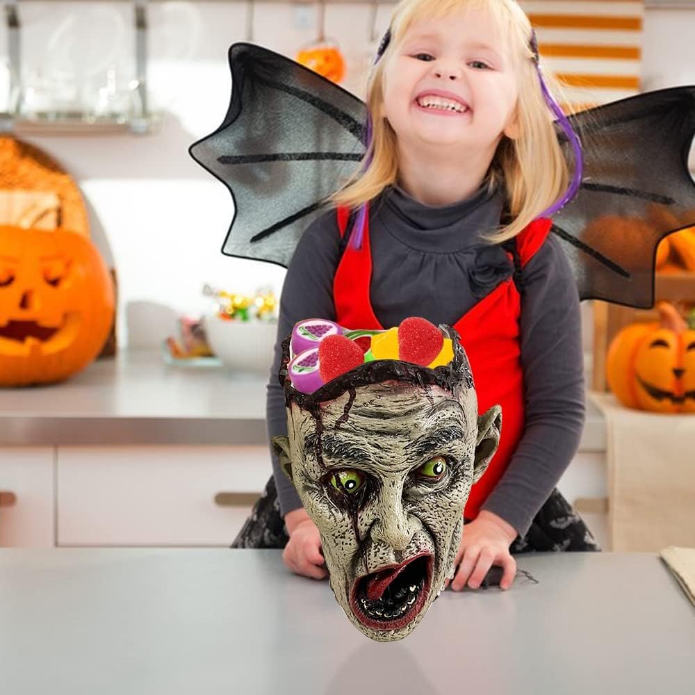 Clobeau Halloween Zombie Head Candy Tote Bag Trick or Treat Tote Bag Candy Scary Evil Hanging Bloody Vampire Head Candy Totes Latex Party Supplies Party Favor Goodie Bags Candy Sack