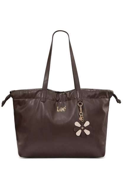 Lee Leather Tote Bag for Women, Spacious Vegan Leather Shoulder Bag & Handbag with Drawstring Closure, Durable Shoulder Straps, Large Capacity Work & Travel Purse, LEE73-001CF