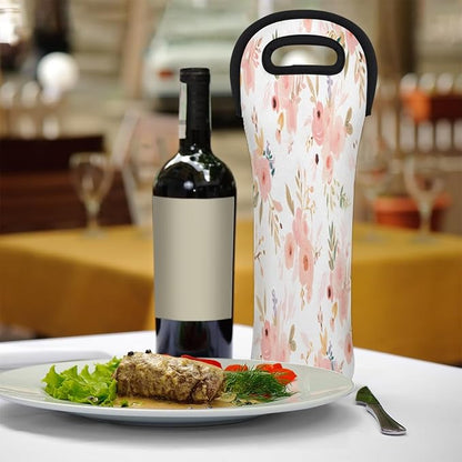 Rose Flower Floral Wine Bag Single Bottle Wine Tote Bag Neoprene Wine Carrier Bags with Carry Handle Portable Wine Bottle Holder for Travel Party Picnic