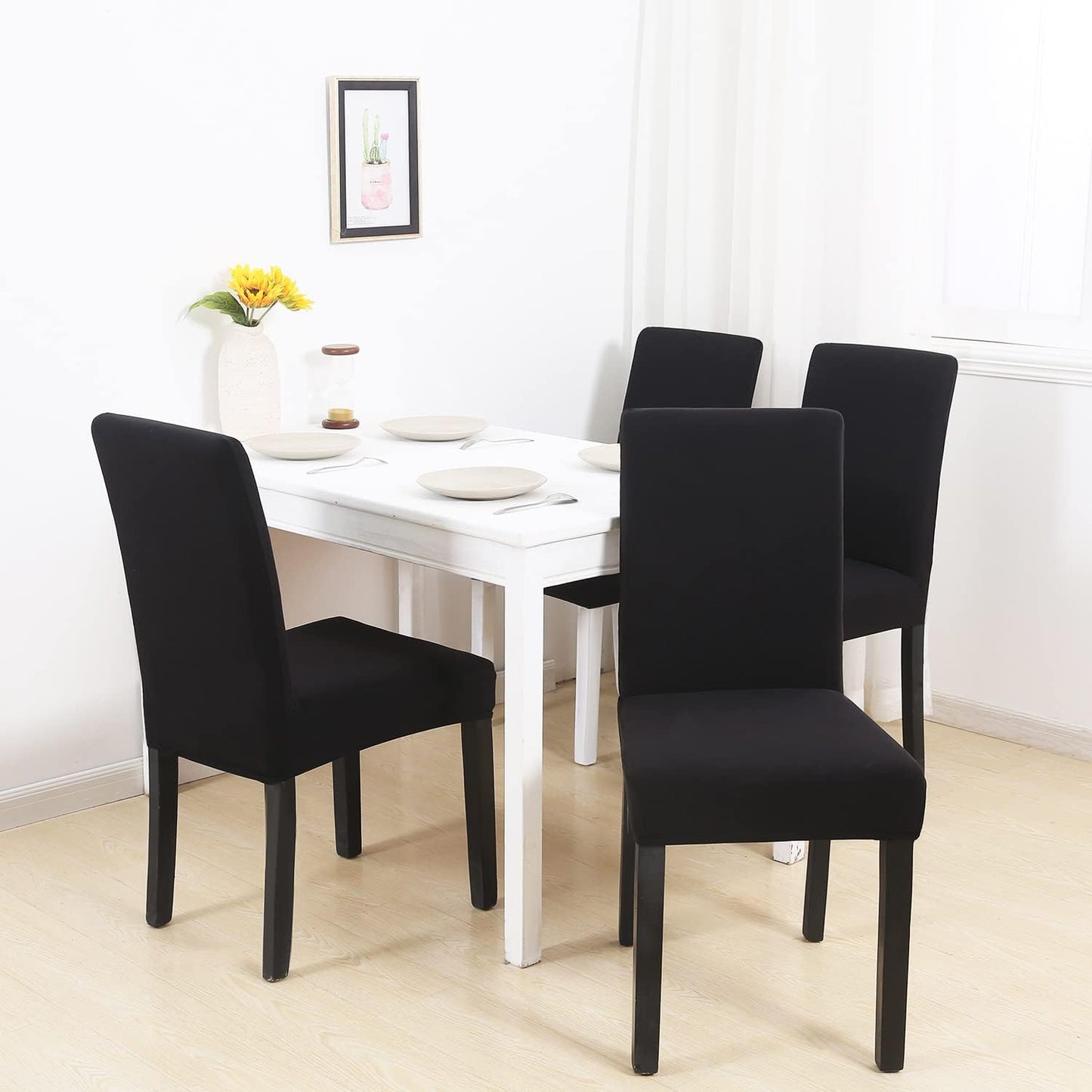 DLMWELL Stretch Chair Covers Slipcovers Set of 6 Black Stretchable Dining Chair Slipcover Washable Removable for Kitchen,Hotel,Restaurant
