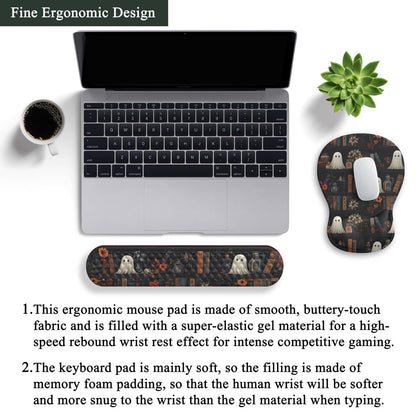Ghost Book Mousepad with Wrist Rest Halloween Computer Keyboard Mouse Pad Black Cute, Mouse Pad with Wrist Rest for Computer Keyboard, 2 In1 Mousepad with Wrist Support Easy Typing&Relieve Wrist Pai