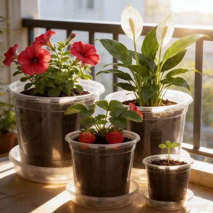 4/5/6/7 Inch Clear Nursery Pots with Saucers, 20 Pack Multiple Sizes Plastic Seedling Pots with Drainage Holes, Reusable Transparent Planters for Succulents, Cuttings, Indoor Outdoor Gardening
