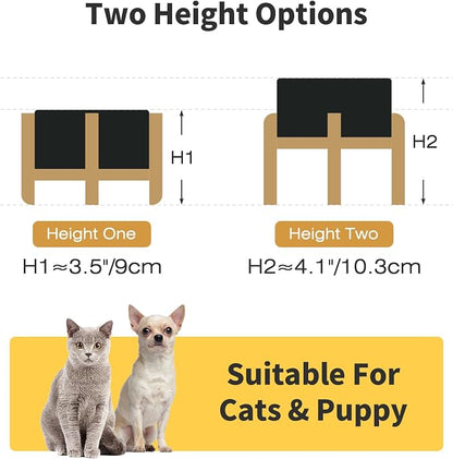 Elevated Ceramic Dog Bowl Set, 5.1" Dog Bowls with Dual Fixed Heights Stand, 1.6 Cup Food & Water Bowls for Toy Breed, Adult Cat, Small-Breed Puppy (Double Bowls + Stand - Black, 5.1 inch)