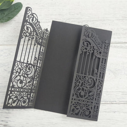 MillaSaw Black Gate Invitation Laser Cut Card For Wedding Engagement Mermaid Birthday Party 25 Sets (black, 4.9"x7.1")