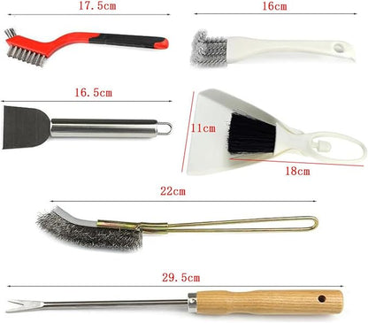 Luqeeg 7Pcs Bird Cage Cleaning Tools Set, Fork Brush Scraper Broom Dustpan Gloves Kit, Stainless Steel Bird Droppings Scraper Tool for Parakeet Items Small Animal Cage Cleaning