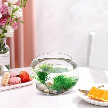 GANAZONO Glass Round Fish Tank 7.87X7.87X6.29 Inch Clear Small Fish Bowl Desktop Aquarium for Goldfish Home Office Wedding Decoration and Hydroponic Vase