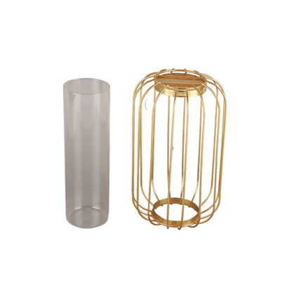 Yosoo Lantern Shaped Iron Vase, Simple Design Glass Hydroponic Terrarium for Plants, with Test Tube Glass, Fits Home Office Decoration (Champagne Gold Trumpet)