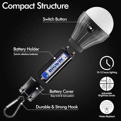 FLY2SKY Tent Lamp Portable LED Tent Lights 5 Packs Hook Hurricane Emergency Lights LED Camping Light Bulb Camping Tent Lantern Bulb Camping Equipment for Camping Hiking Backpacking Fishing Outage