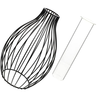 Garneck Geometric Iron Frame Vase with Small Glass Propagation Tubes, Hydroponic Planter for Home Décor, Nordic Style Desk Terrarium Plant Holder with Black Metal Stand