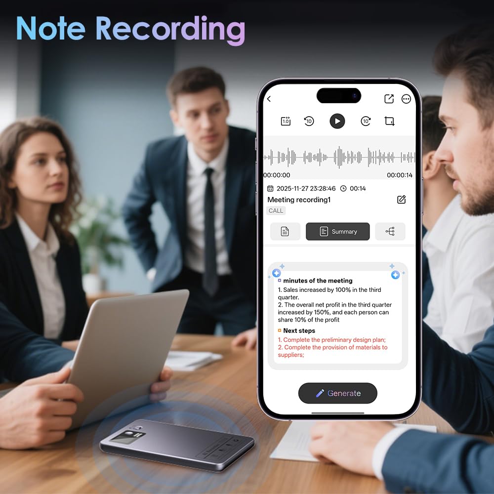 Pocket Digital AI Voice Recorder - AI Note Taking Device, Note Taker Smart Recorder for Lectures, Noise Reduction, Supports 152 Languages, APP Control, 64GB Small Audio Recorders with Transcription