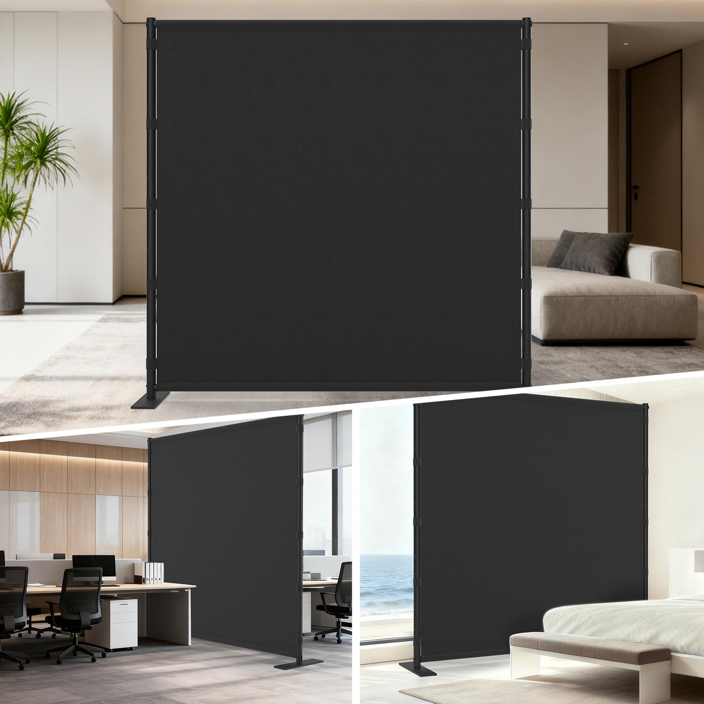 AKTOP Room Divider, Freestanding Single Panel Privacy Screen, Portable Temporary Wall Dividers for Room Separation, Large Room Partitions and Separators with Carrying Bag, 71''W x 76''H, Black