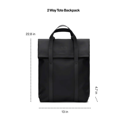 RAINS 2 Way Tote Backpack, Unisex for Men and Women, Black – Fits 16″ Laptop, Waterproof Commuter Backpack