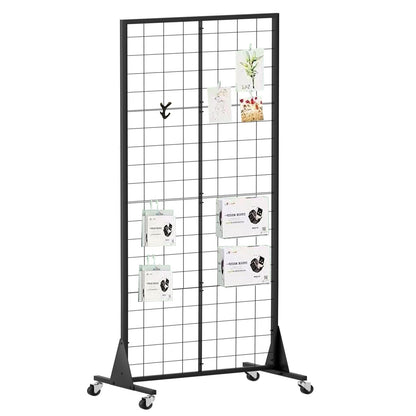 QKOSMTL Gridwall Panel Display Stand, 2'x5.5' Heavy Duty Floor Standing Rack with Detachable Girdwall, Movable Silent Wheel, Easy to Transport, Ideal for Retail & Craft Fairs