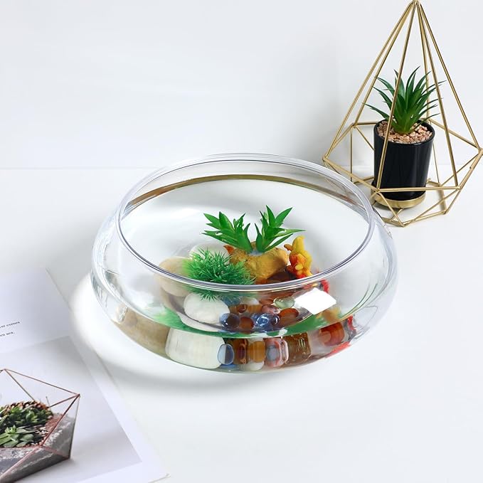 Lurrose Transparent Landscape Fish Tank 9.52 Inch Shallow Aquarium Clear Plastic Desktop Fish Bowl for Goldfish Turtles Home Office Decor