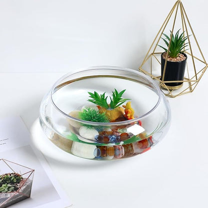 Lurrose Transparent Landscape Fish Tank 9.52 Inch Shallow Aquarium Clear Plastic Desktop Fish Bowl for Goldfish Turtles Home Office Decor