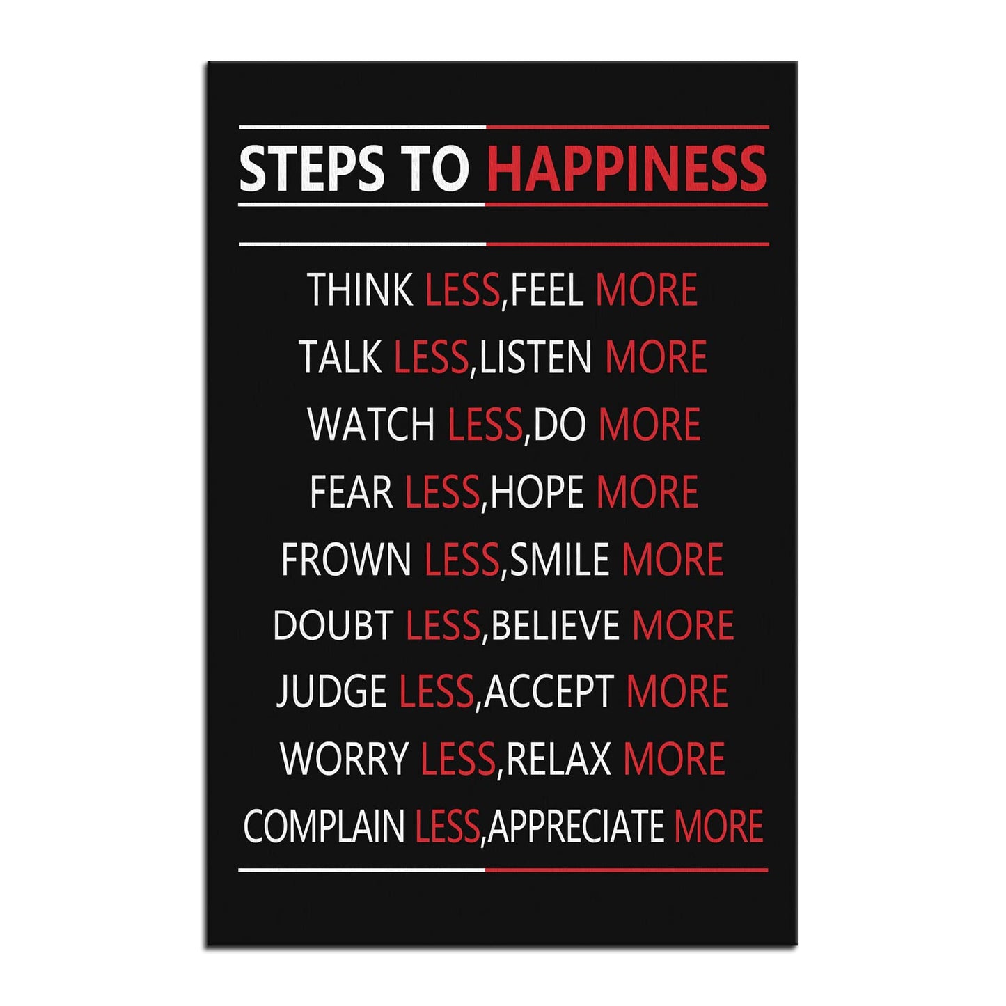 Motivational Wall Art for Office Steps For Happiness Inspirational Positive Poster Inspiring Canvas Painting Prints Wall Pictures for Living Room Home Decor Framed Artwork [24''W x 36''H]