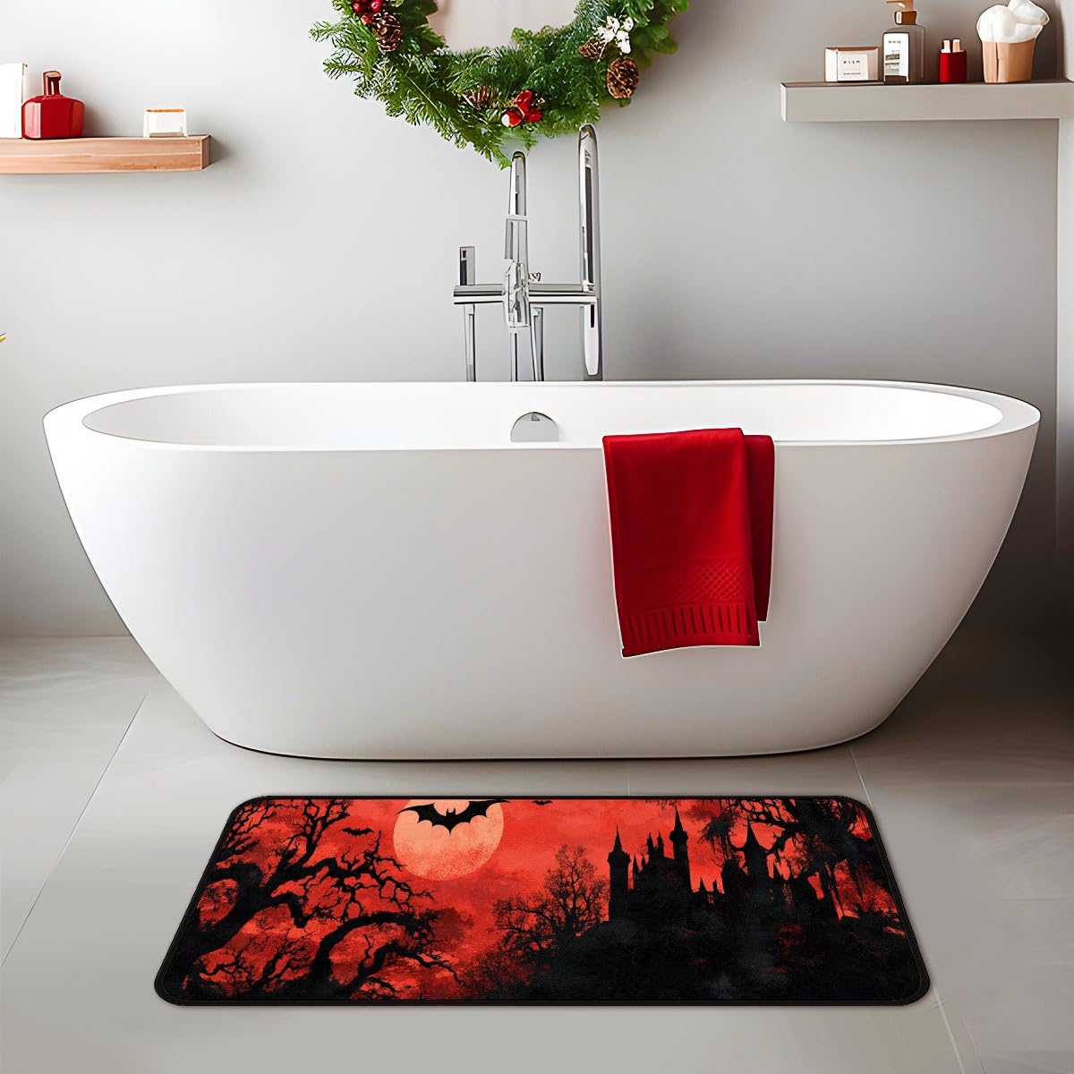 Ruiseye Halloween Bat Kitchen Floor Mat,Laundry Room Runner Rugs 51''x17'',Non-Slip,Floor Mat Runner for Laundry Room, Kitchen,Bathroom,and Mudroom