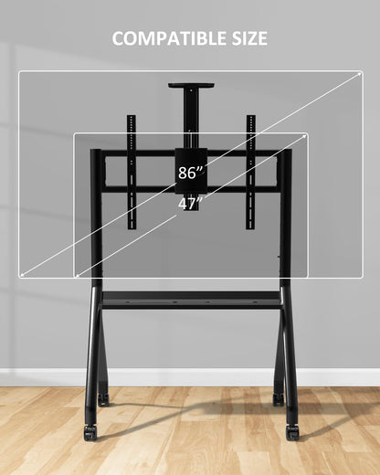 Dornium Smart Board Stand for 55-87 Inch Interactive Whiteboards, Adjustable Rolling TV Stand with 360°Swivel Lockable Wheels, Suitable for Offices, Classrooms, Home and Other Workspaces