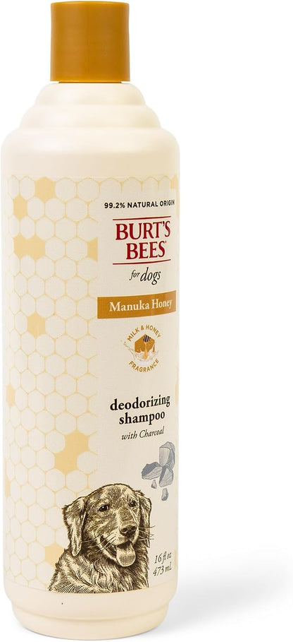 Burt's Bees for Pets Deodorizing Shampoo for Dogs, Manuka Honey & Charcoal, Reduces Odor, 95%+ Natural Origin, No Sulfates, Parabens or Phthalates, Leaves Milk & Honey Scent, 16 Fl Oz