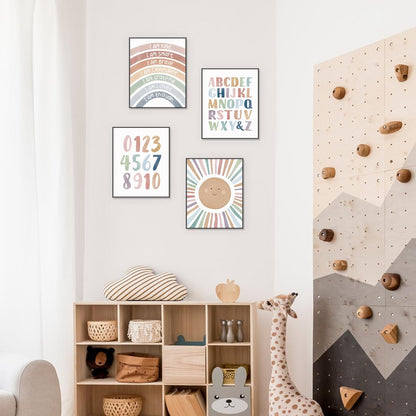 PLKMN Boho Classroom Decor Set of 4, Calming Corner Posters for Playroom, Nursery, Classroom Counseling, 8x10 Inch, Unframed
