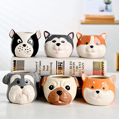 DIYOMR Cute Pet Dog Ceramic Planter Small Succulent Pot Cartoon Shaped Plant Pot for Mini Plants Flower Cactus, Smooth Shiny Ceramic - Plants Not Included (Akita)