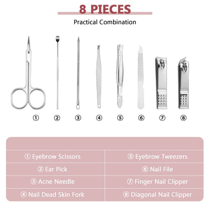 Geosar 12 Sets Manicure Set Nail Clippers Pedicure Kit 8 in 1 Grooming Stainless Steel Kits Nail Care Tools with Travel Case for Employee Coworker Teachers Nurse Gifts(Wine Red)