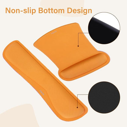 MOSISO Keyboard Mouse Pad Set, Large Gaming Mousepad&Keyboard Wrist Rest&Mouse Wrist Rest&Coaster, Ergonomic Non-Slip Mousepad&Easy Typing Cushion with Memory Foam for Home Office, Orange