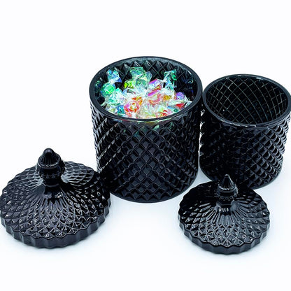YILUSHENGHUA Colorful Glass Jar With Lid,Mystery Jewelry Jar,Large Halloween Candy Dish,Trinket Dish,Candy Cookie Jars,Buffet Biscuit Containers Food Storage(Black)