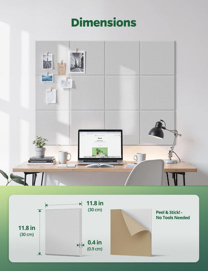 Topnaca Felt Bulletin Board for Classroom School Wall Display,12 Pack White Large Corkboard Tiles Covering 36" x 48" Decorative for Office Bedroom Pin Notes Photos Organization Messages Notice