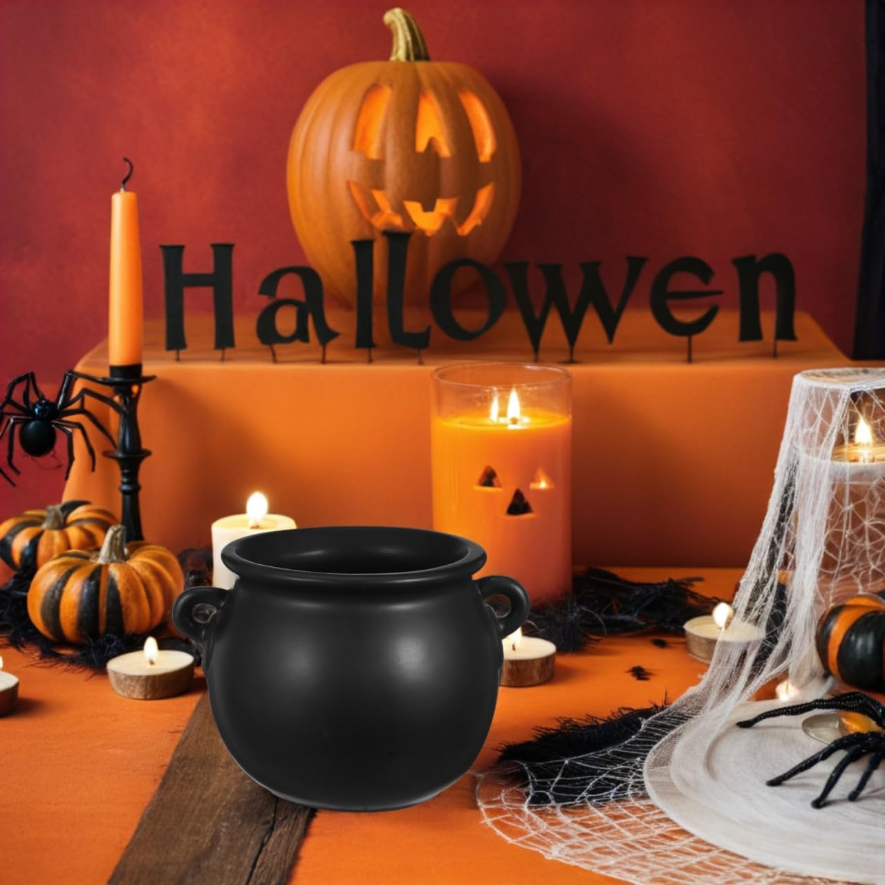 Cabilock Ceramic Witch Cauldron Bowl Halloween Candy Bucket for Treats Snack Serving Tray Decorative Dish for Parties and Festivities