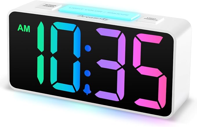 DreamSky Small Digital Alarm Clock with Night Light for Kids Bedroom | RGB Desk Clock with Large Numbers for Teens Boys, Brightness Dimmer, Adjustable Alarm Volume, USB Port, USB-C Adapter Powered