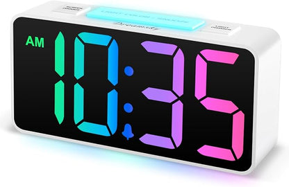 DreamSky Small Digital Alarm Clock with Night Light for Kids Bedroom | RGB Desk Clock with Large Numbers for Teens Boys, Brightness Dimmer, Adjustable Alarm Volume, USB Port, USB-C Adapter Powered