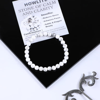 Bymitel 6mm Howlite - Handmade Reiki Gemstone Stretch Bracelet, Natural Beauty & Spiritual Essence, Crystal Healing for Unisex Adults