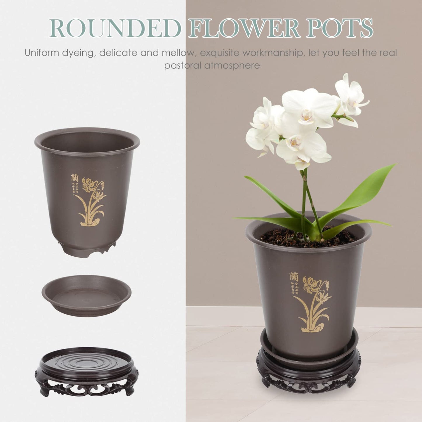 GANAZONO 2 PCS Orchid Flowerpots Rounded Flower Pots Plant Pots Plastic with Holes Drainage Base for Outdoor