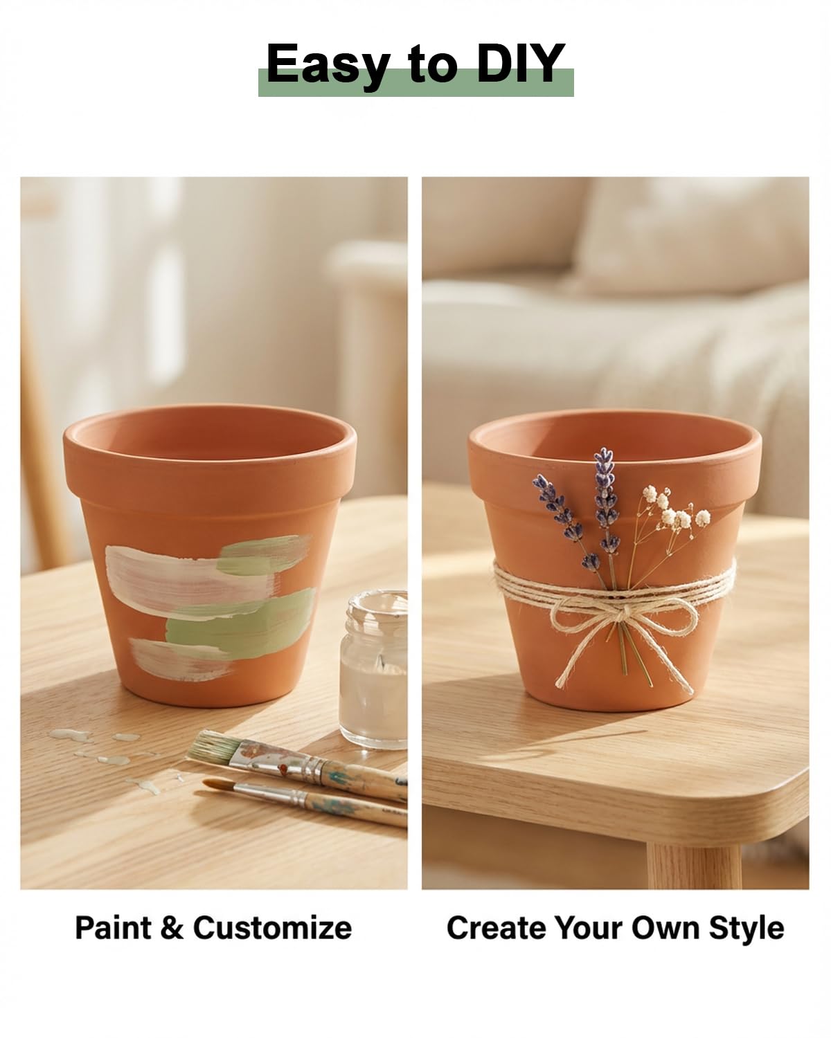 Riseuvo 6 Inch Terracotta Pots with Saucers – 4 Pack Medium Clay Flower Pots with Drainage Hole，Clay Pot for Succulents, Cactus and Indoor Plants, Wedding Favors