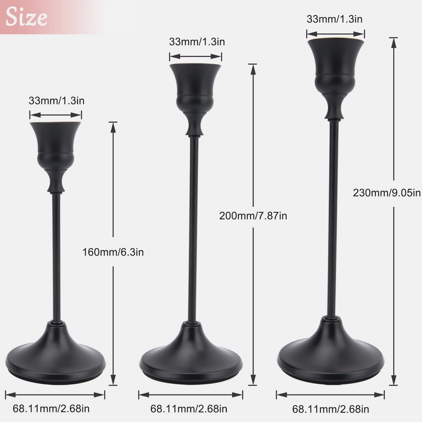 Black Candle Holders Set of 6, Candle Stick Candle Holder Black, Matte Black Taper Candle Holders for Home Decor, Wedding, Dinning, Party