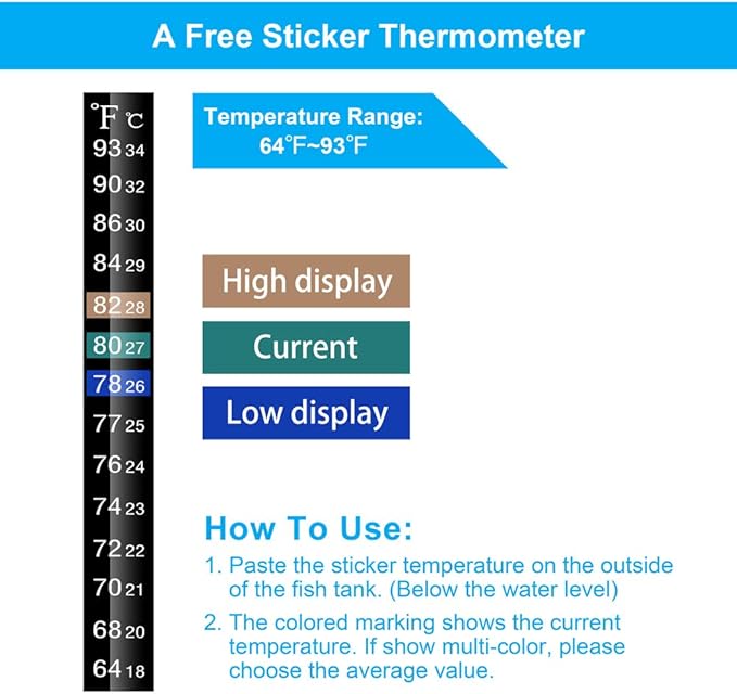 DaToo Mini Aquarium Heater 25W Small Fish Tank Heater 25 Watt with Free Thermometer Sticker